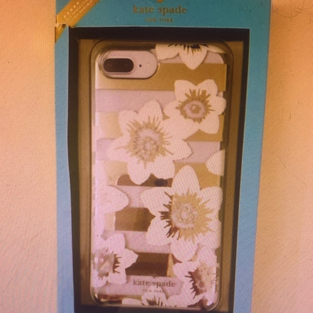 Kate Spade Striped Gold and White Floral Phone Case